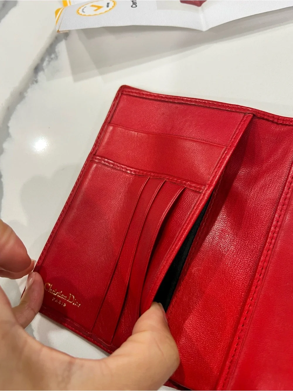 Authentic Christian Dior Cannage Travel Wallet Red + COA